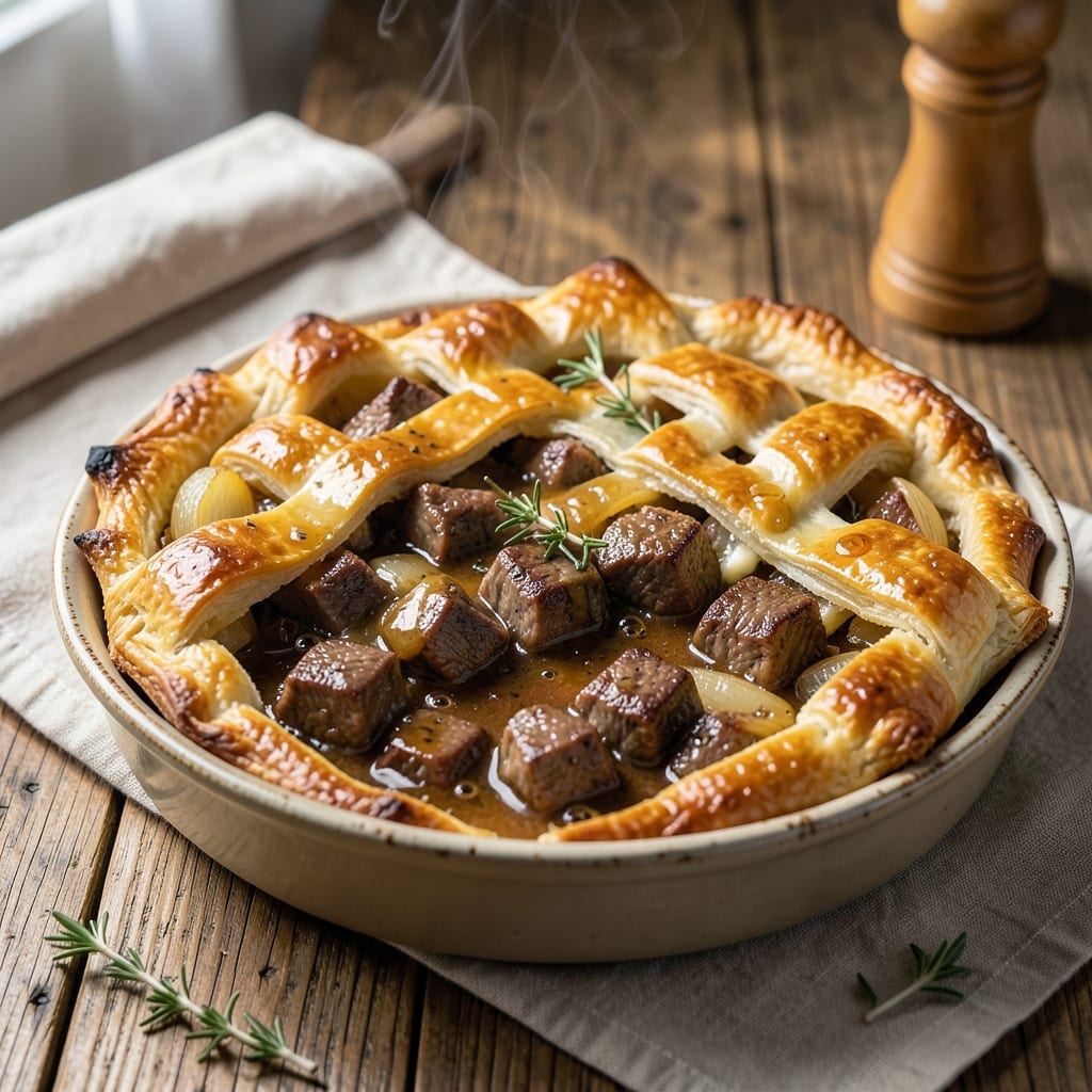 Beef and Onion Pie Recipe UK: Flaky Pastry Cradles Savory Beef and Caramelized Onions