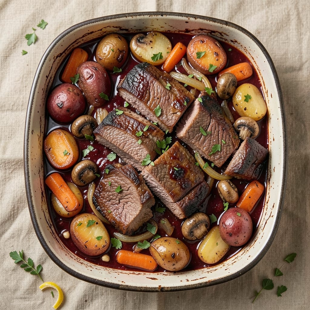 Beef and Red Wine Casserole Recipe: Deeply Savory Wine-Braised Layers