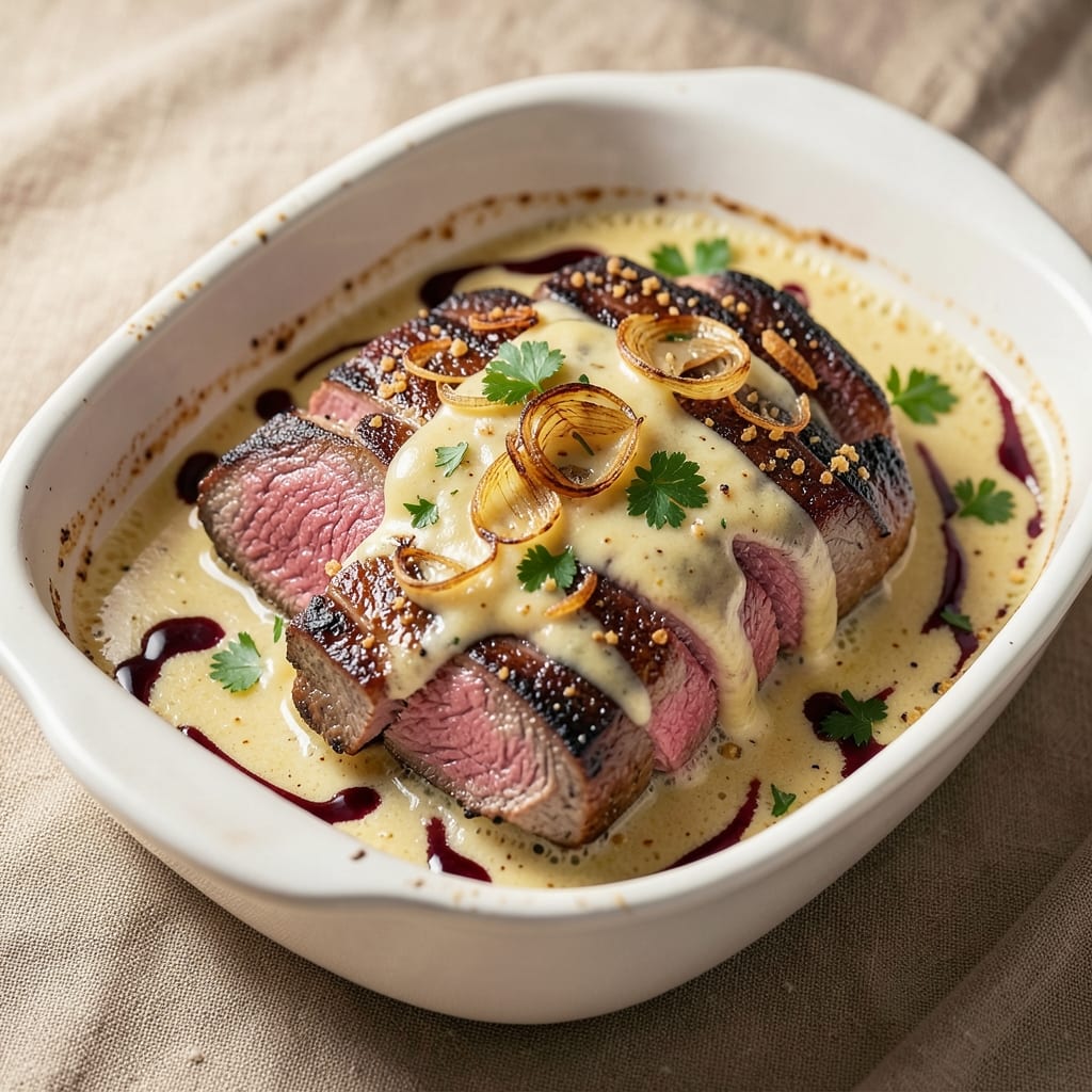 Beef Bechamel Recipe: Velvety Mushroom and Cheese Blanket Over Tender Beef
