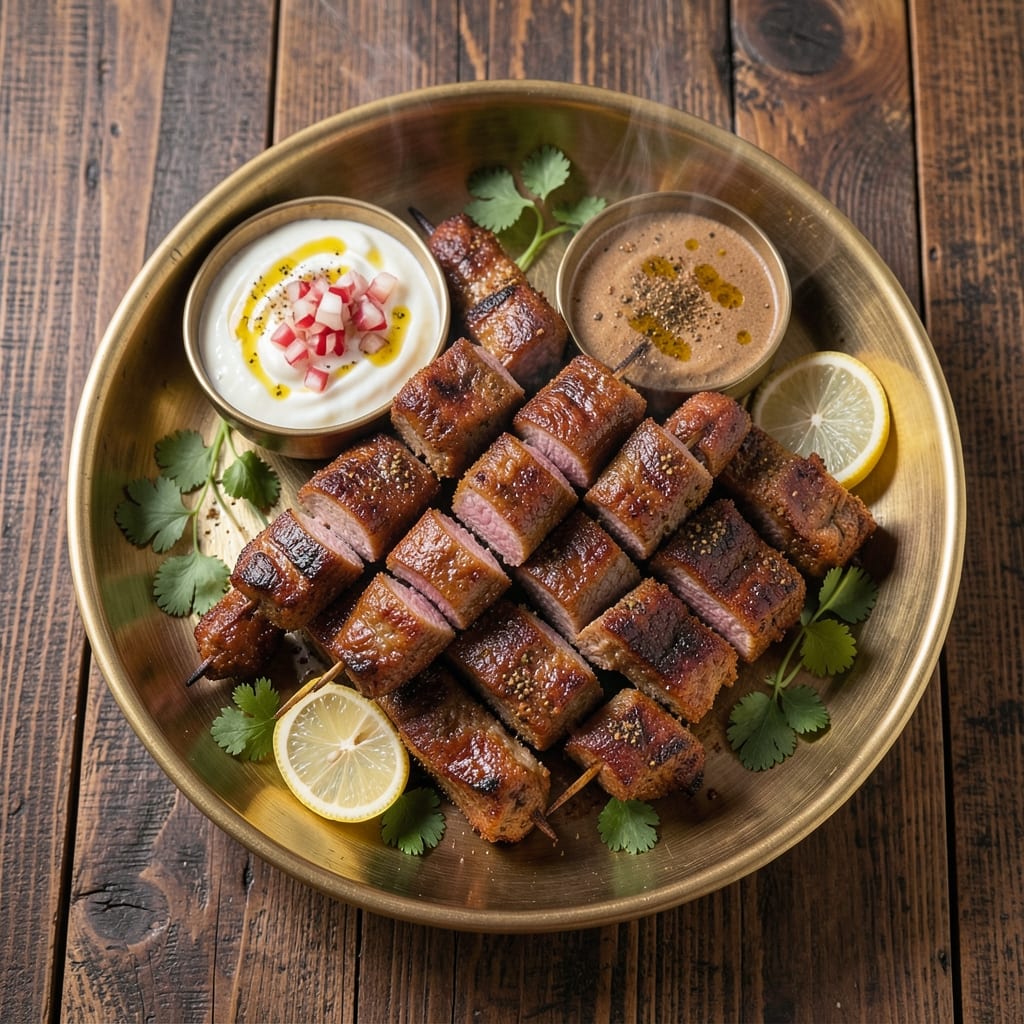 Bangladeshi Beef Kebabs Recipe: Charred-Spiced Skewers With Yogurt Tang