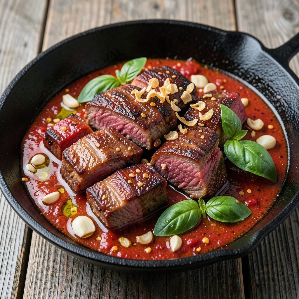 Beef Arrabiata Recipe: Spicy Tomato-Braised Steak with Herbed Crust