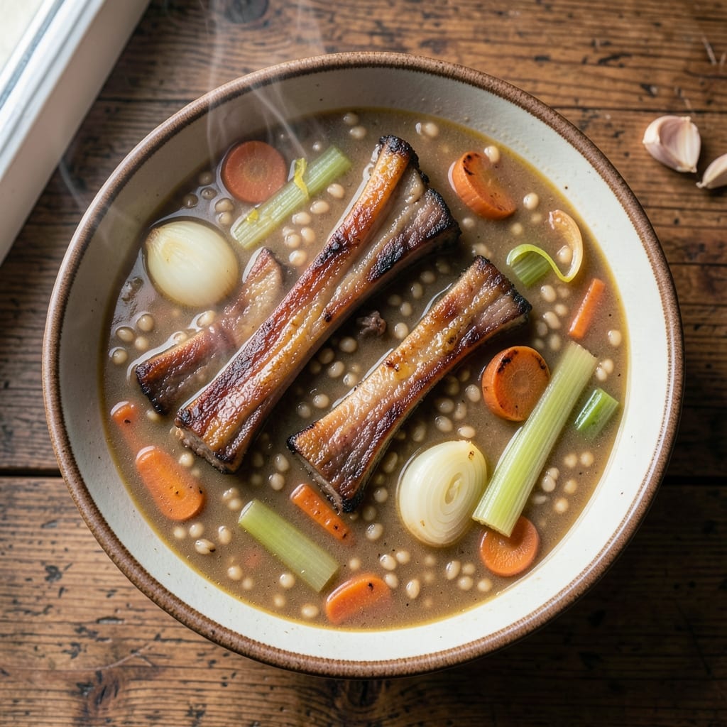 Beef Barley Soup Recipe with Prime Rib Bones: Deep Umami Broth From Bone Marrow Richness