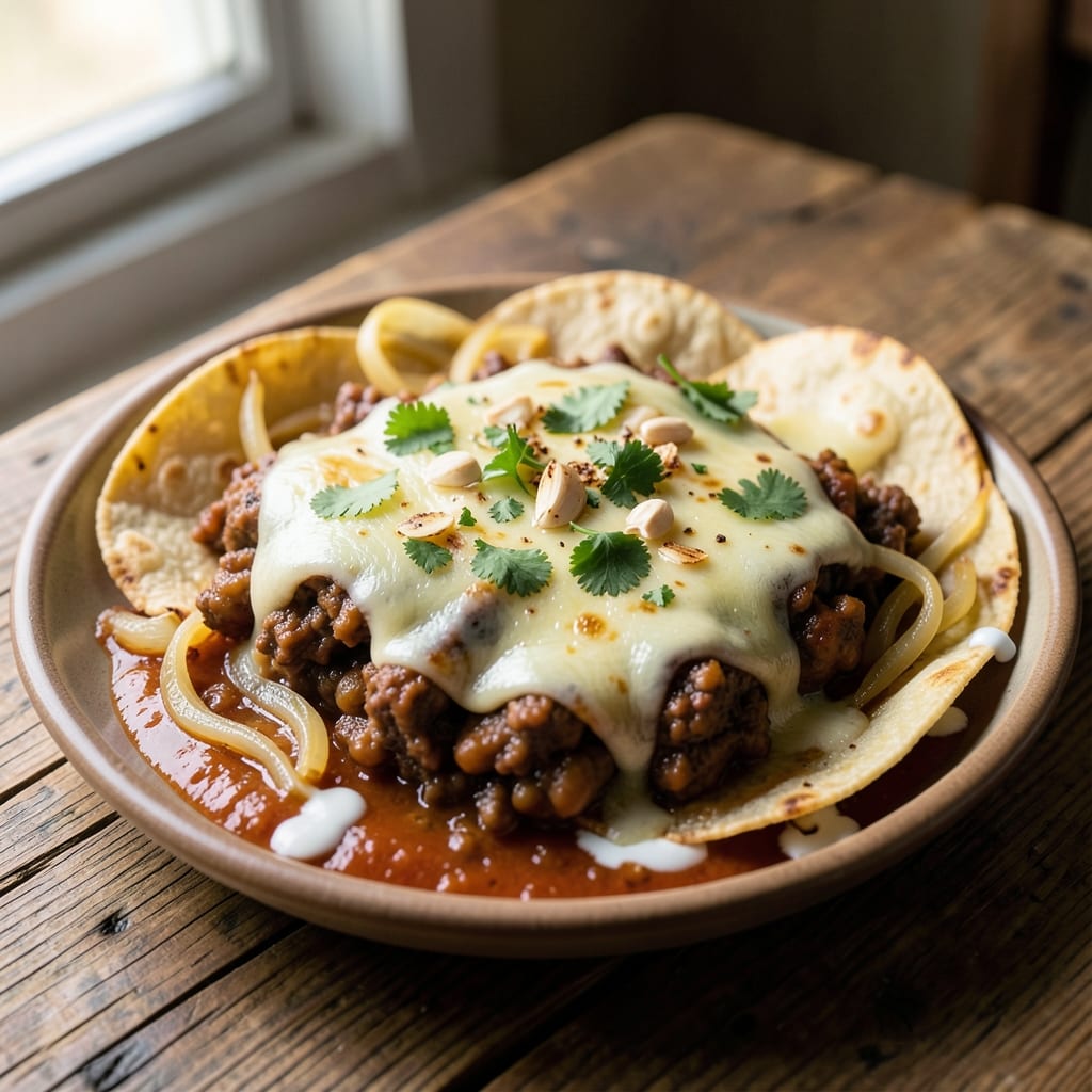 Beef Bean and Cheese Enchiladas Recipe: Crispy Tortilla Layers With Melty Cheese Bliss