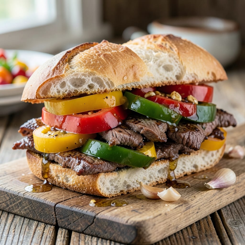 Beef and Pepper Sandwich Recipe: Crispy Grilled Beef with Charred Bell Pepper Crunch