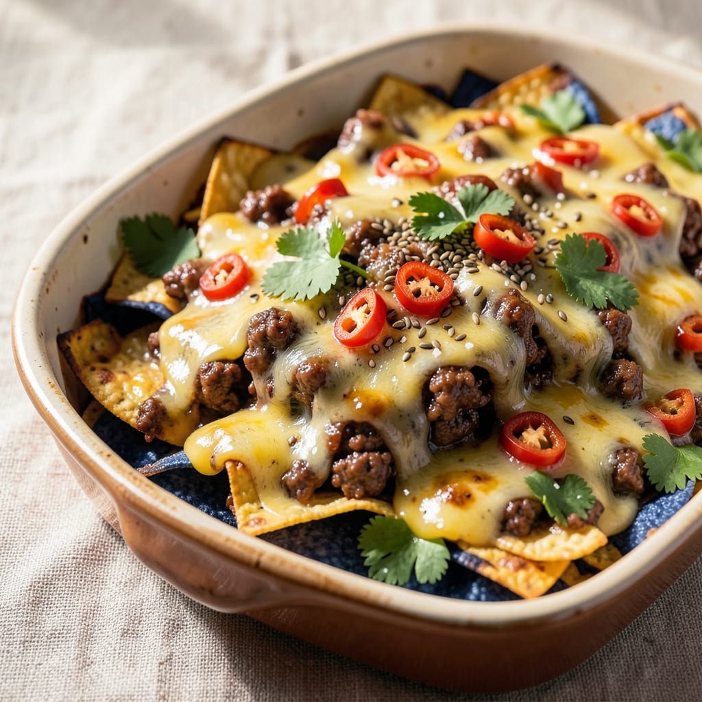 Baked Beef Nachos Recipe: Crispy Tortilla Bites Loaded With Melty Cheese