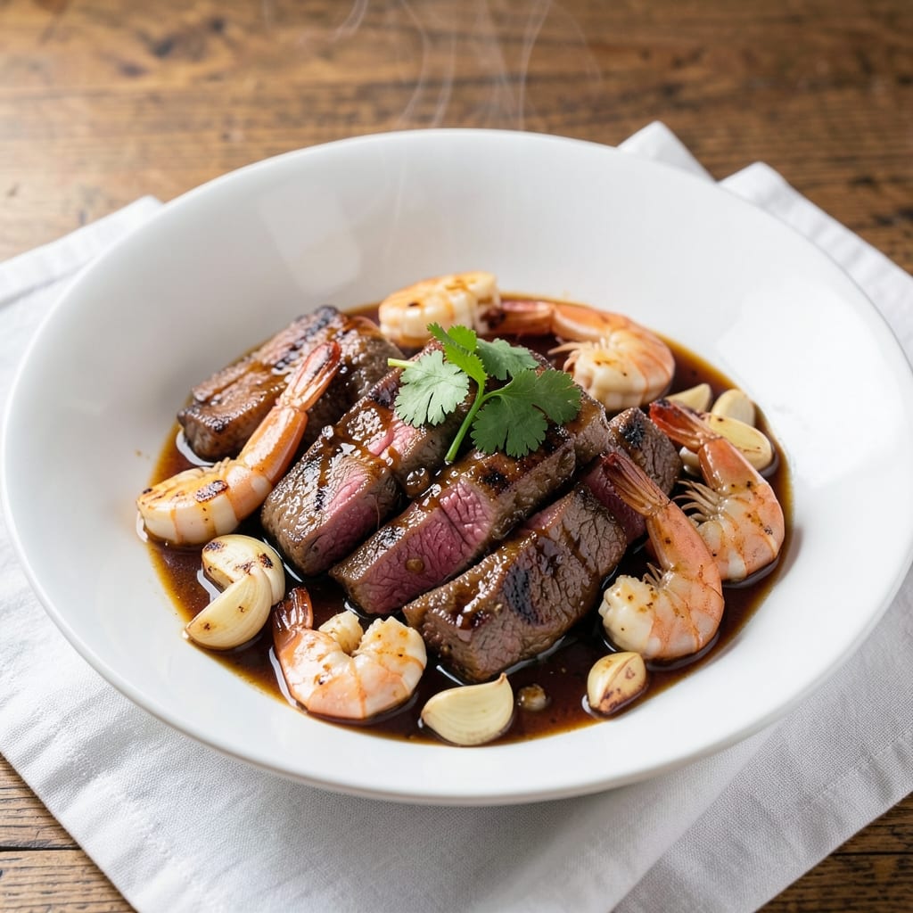 Beef and Prawn Stir Fry Recipe: Wok-Heated Crispy Beef and Sweet Garlic Prawns