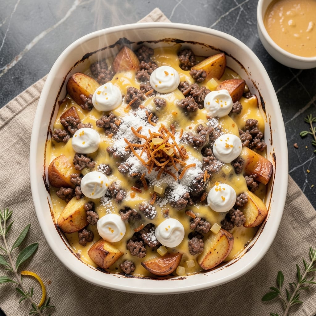 Beef and Cheddar Casserole Recipe: Crispy Top, Melty Cheese Rivers
