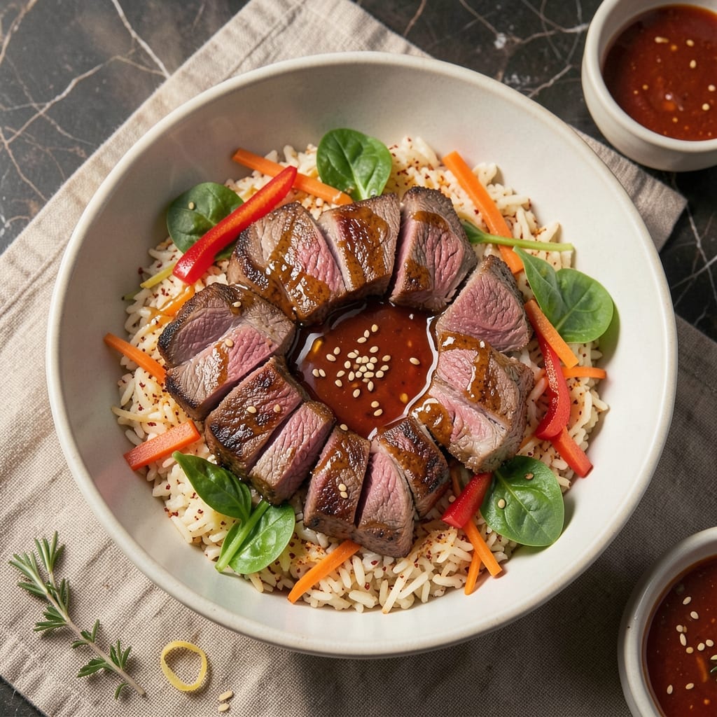 Beef Bibimbap Bowl Recipe: Wok-Hei Crispy Beef Over Saffron Rice