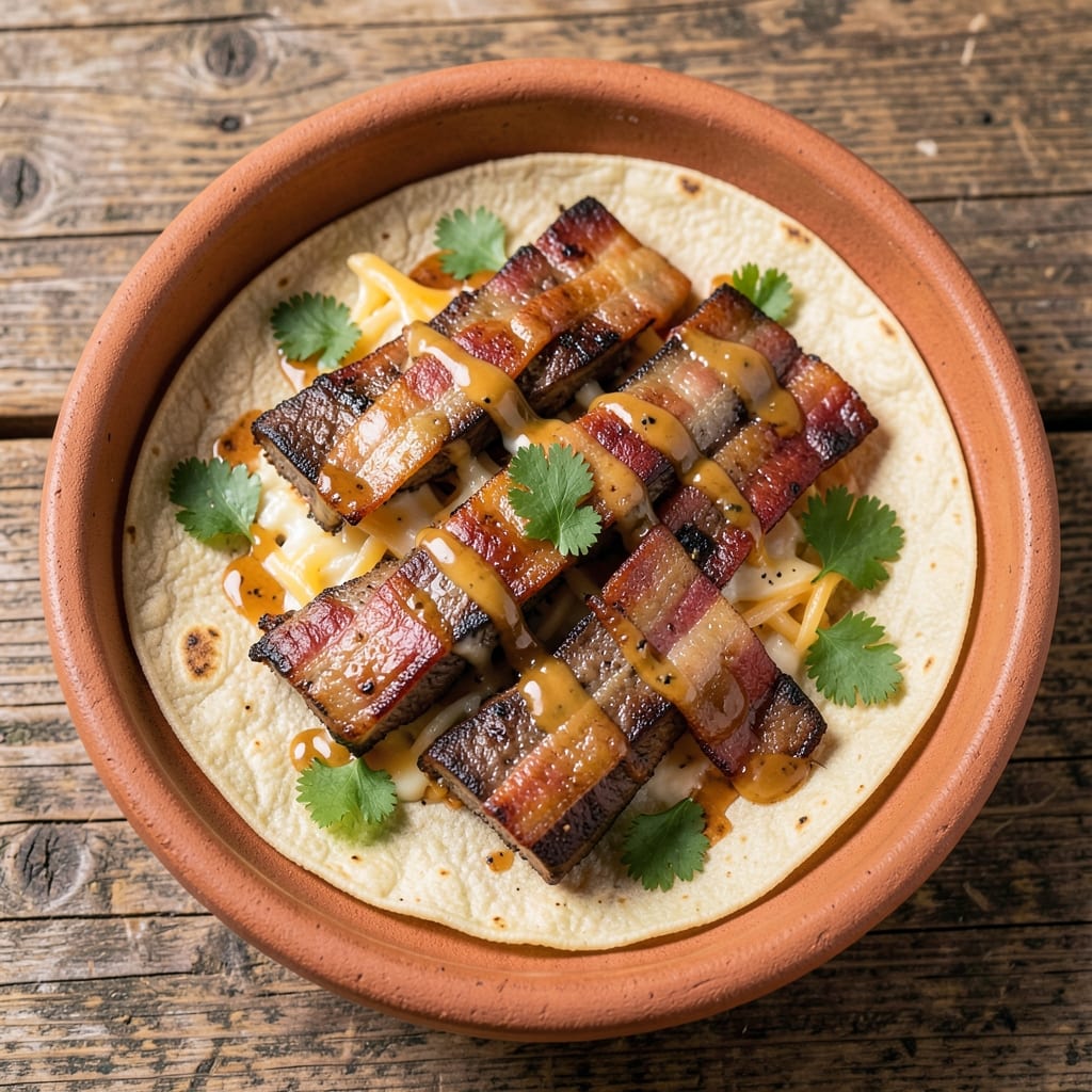 Beef and Bacon Roll-Ups Recipe: Crispy Tortilla Wraps With Melty Cheese