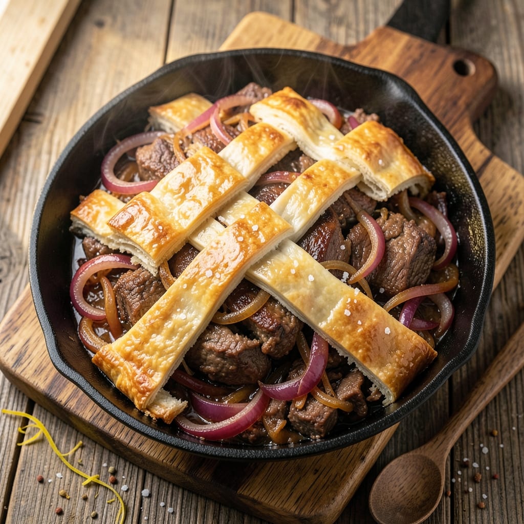 Beef and Onion Pasty Recipe: Flaky Crust Encloses Savory Meat and Sweet Onions