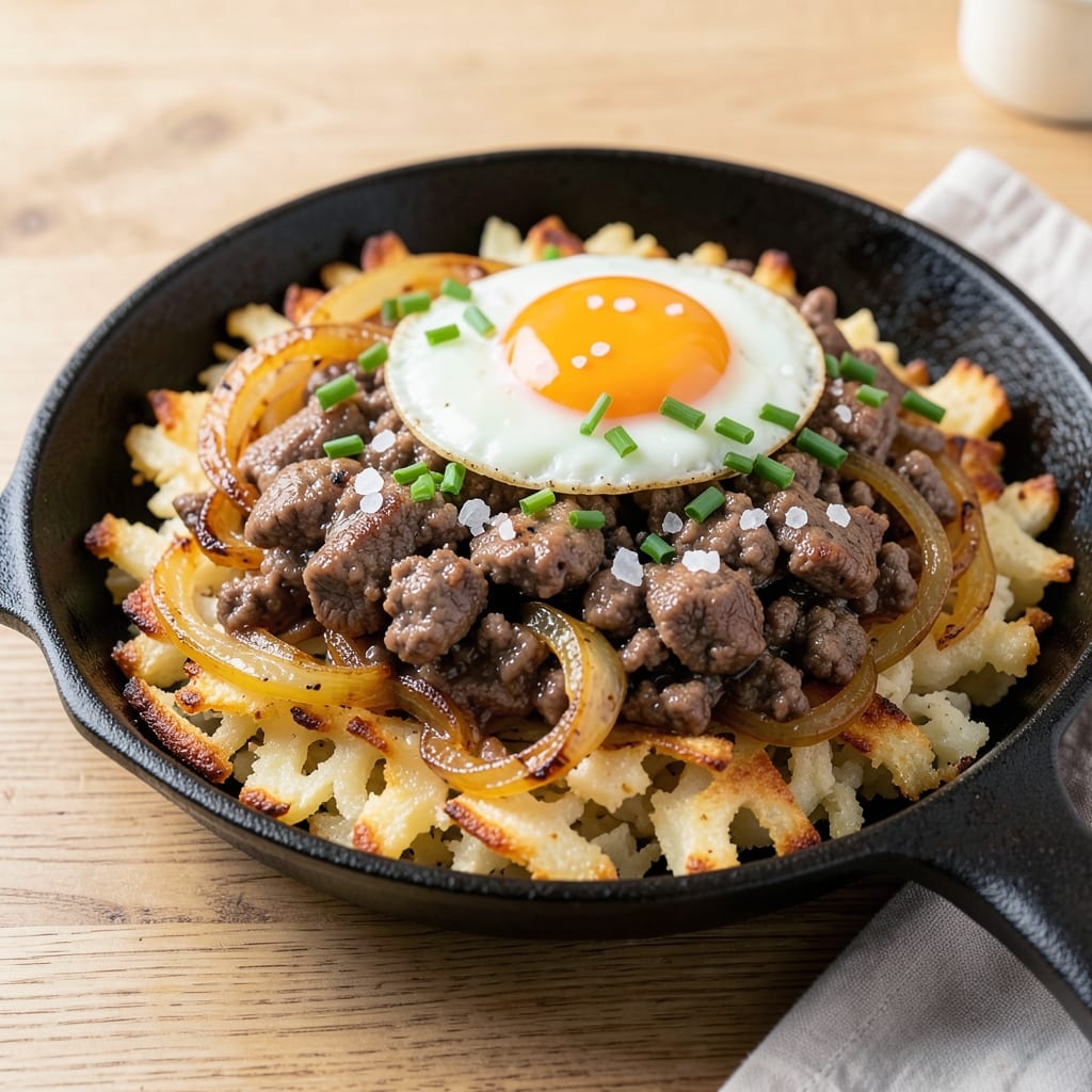 Beef and Hash Brown Recipe: Crispy Potato Crust with Juicy Beef Bites