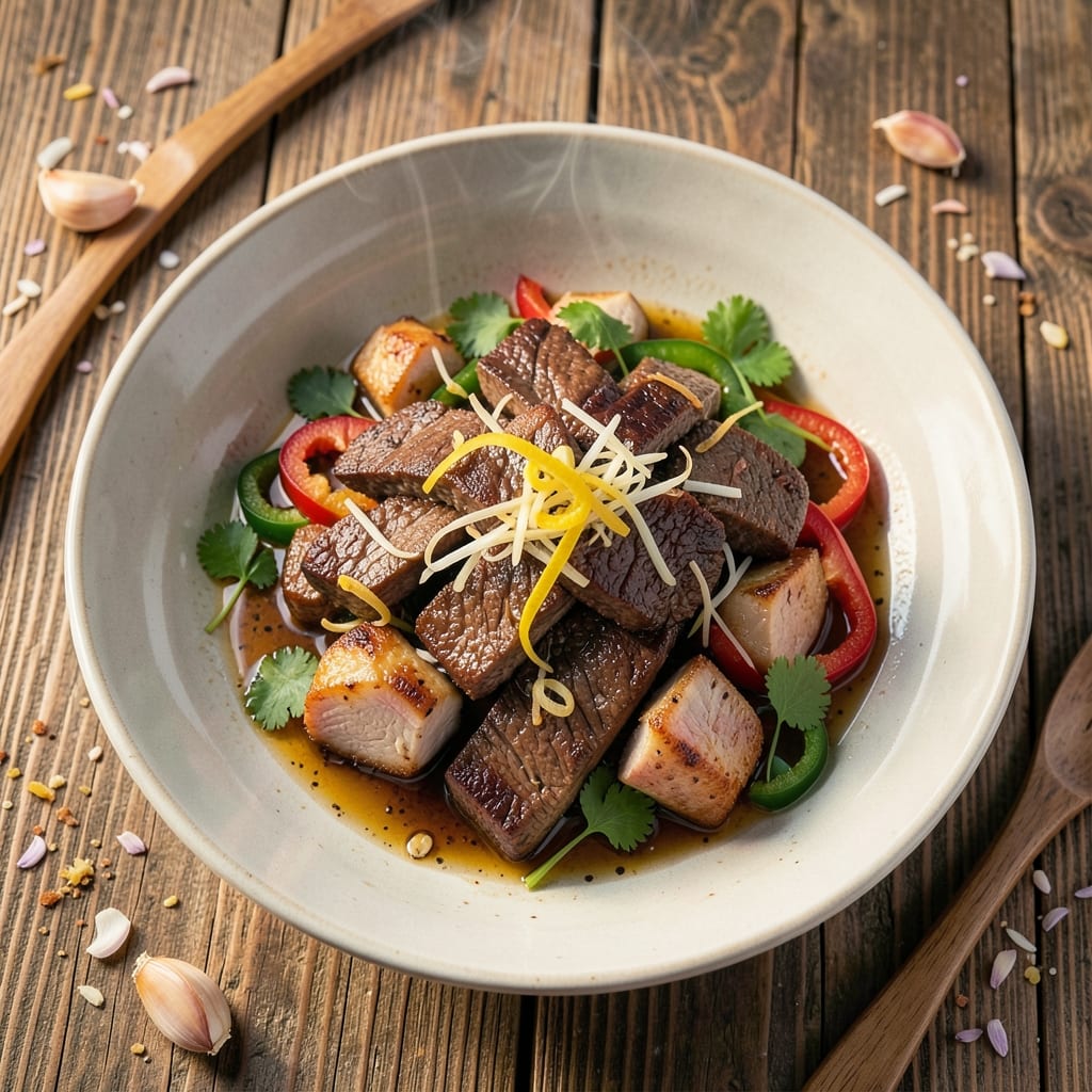 Beef and Pork Stir Fry Recipe: Wok-Hei Crispy Meat with Garlic Ginger Kick