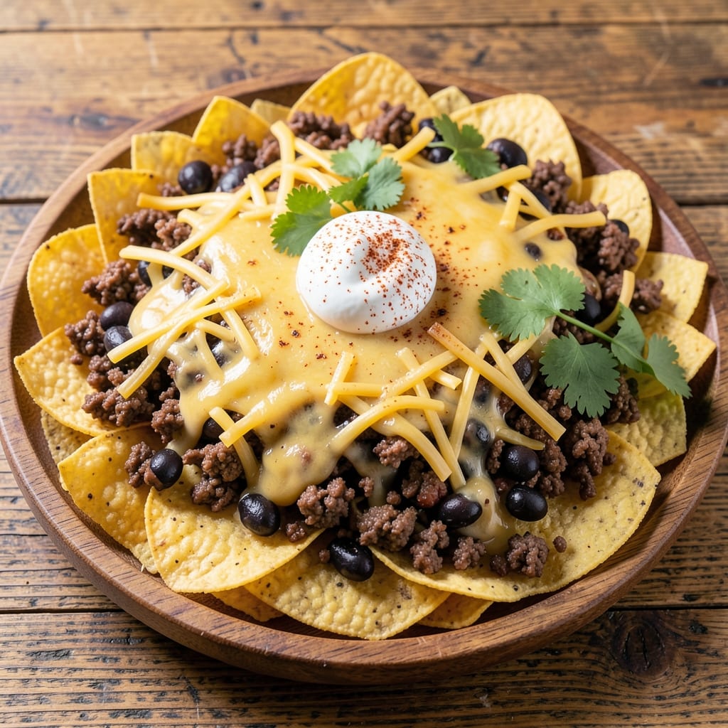 Beef and Bean Nachos Recipe: Crispy Tortilla Layers Loaded With Melty Cheese