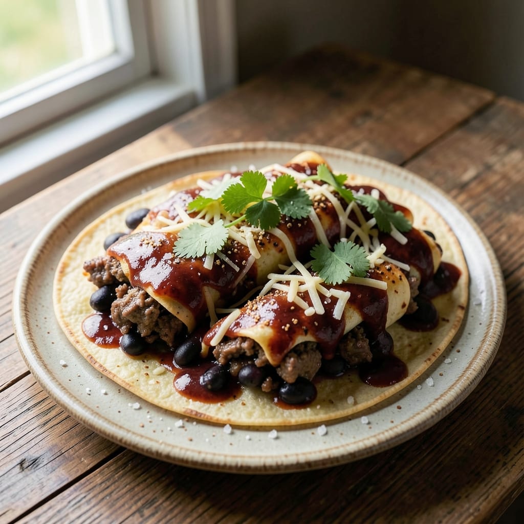 Beef and Black Bean Enchiladas Recipe: Smoky Tortilla Stacks With Melty Cheese Rivers