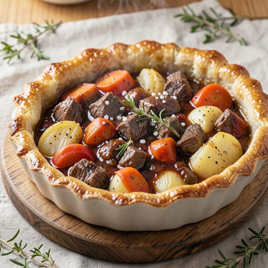 Beef and Veg Pie Recipe: Flaky Pastry Crust Over Hearty Meat and Root Filling