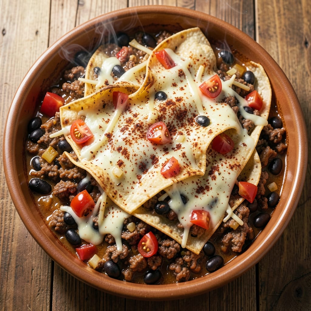 Beef and Black Bean Enchilada Casserole Recipe: Cheesy Tortilla Layers With Smoky Spice Crunch