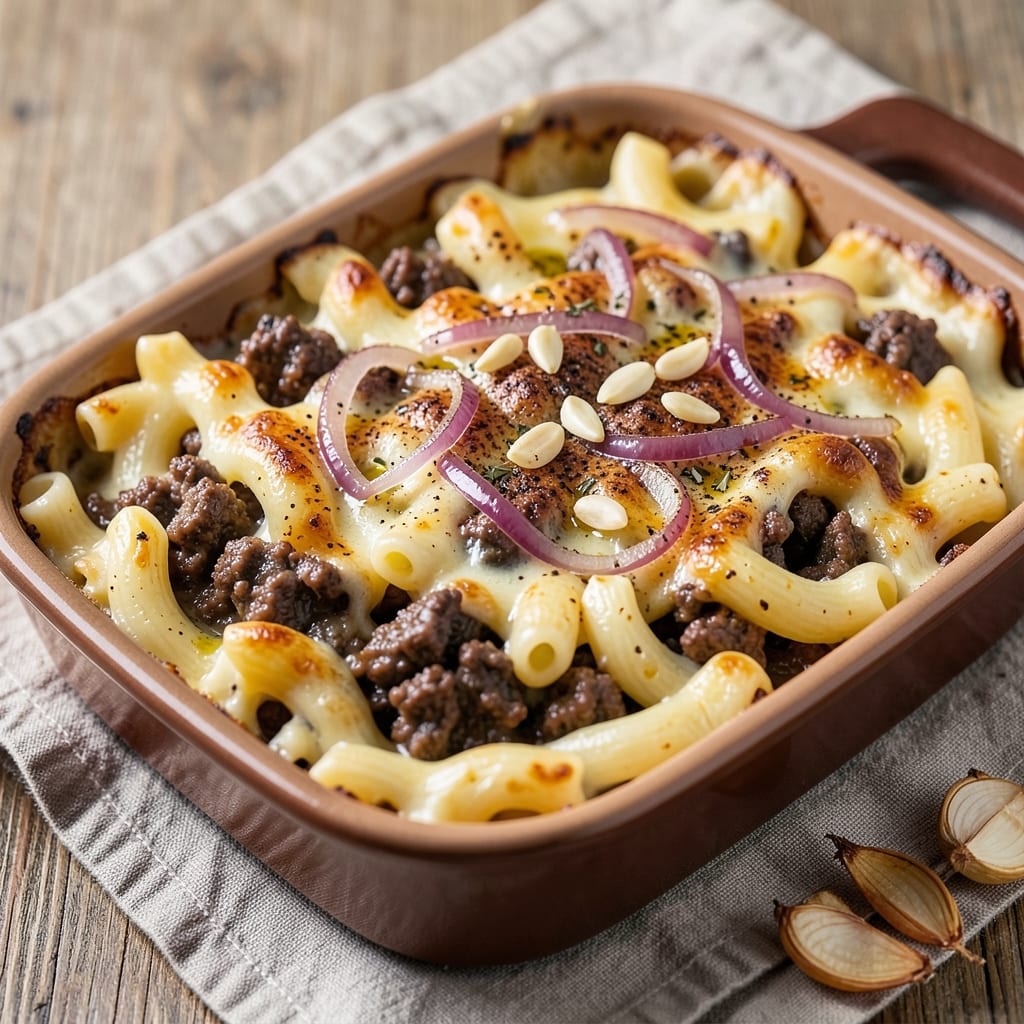Baked Mac and Cheese With Beef Recipe: Deep Umami Crunch and Melty Cheese Fusion