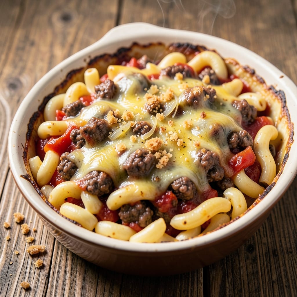 Baked Beef Macaroni Recipe: Cheesy Crust and Tender Beef in One Pan