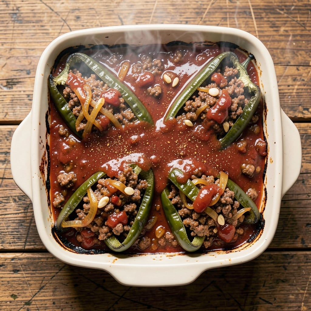 Baked Beef Chili Relleno Casserole Recipe: Crispy Tortilla Top and Melty Cheese Fusion